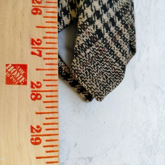 SPREZZA Mens Designer Wool Blend Skinny Tie Necktie Plaid Black Tan Retro - Picture 7 of 8